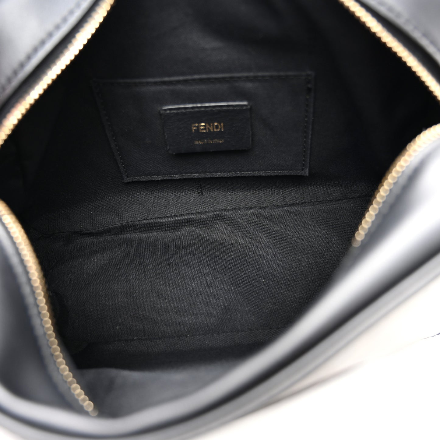 Glazed Fabric Vitello Century F is Fendi FF 1974 Stamp Patch Camera Case Mogano Panna Black