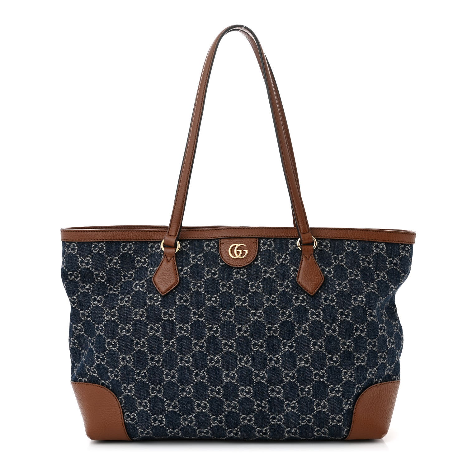Gucci New Denim GG Monogram Medium Ophidia Shopping Tote Blue Tea Cuir 1 of 13