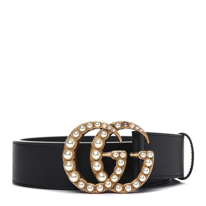Gucci Moon Calfskin Pearl Double G 40mm Belt 95 38 Black Cream 1 of 8
