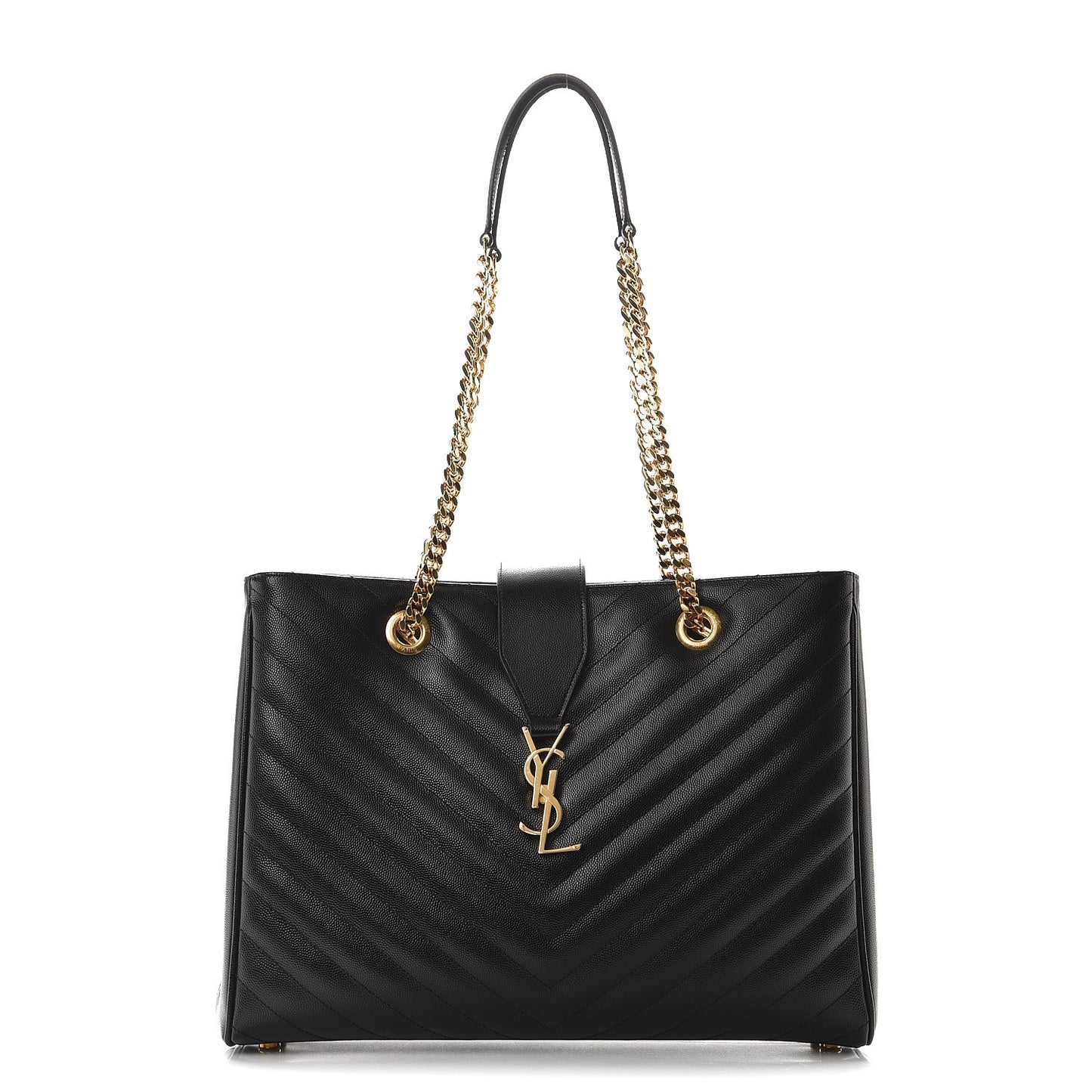 Grain De Poudre Matelasse Chevron Monogram Shopping Bag Black