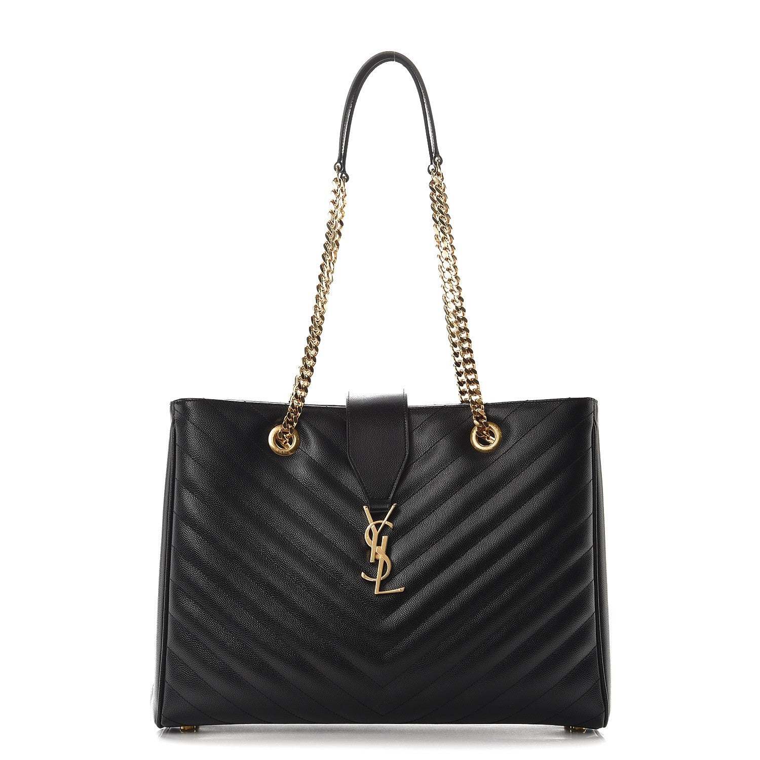 Saint Laurent Grain De Poudre Matelasse Chevron Monogram Shopping Bag Black 1 of 9