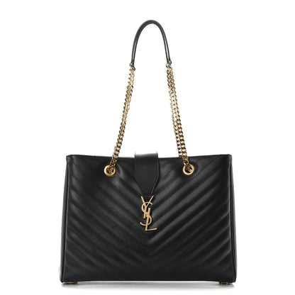 Saint Laurent Grain De Poudre Matelasse Chevron Monogram Shopping Bag Black 1 of 9