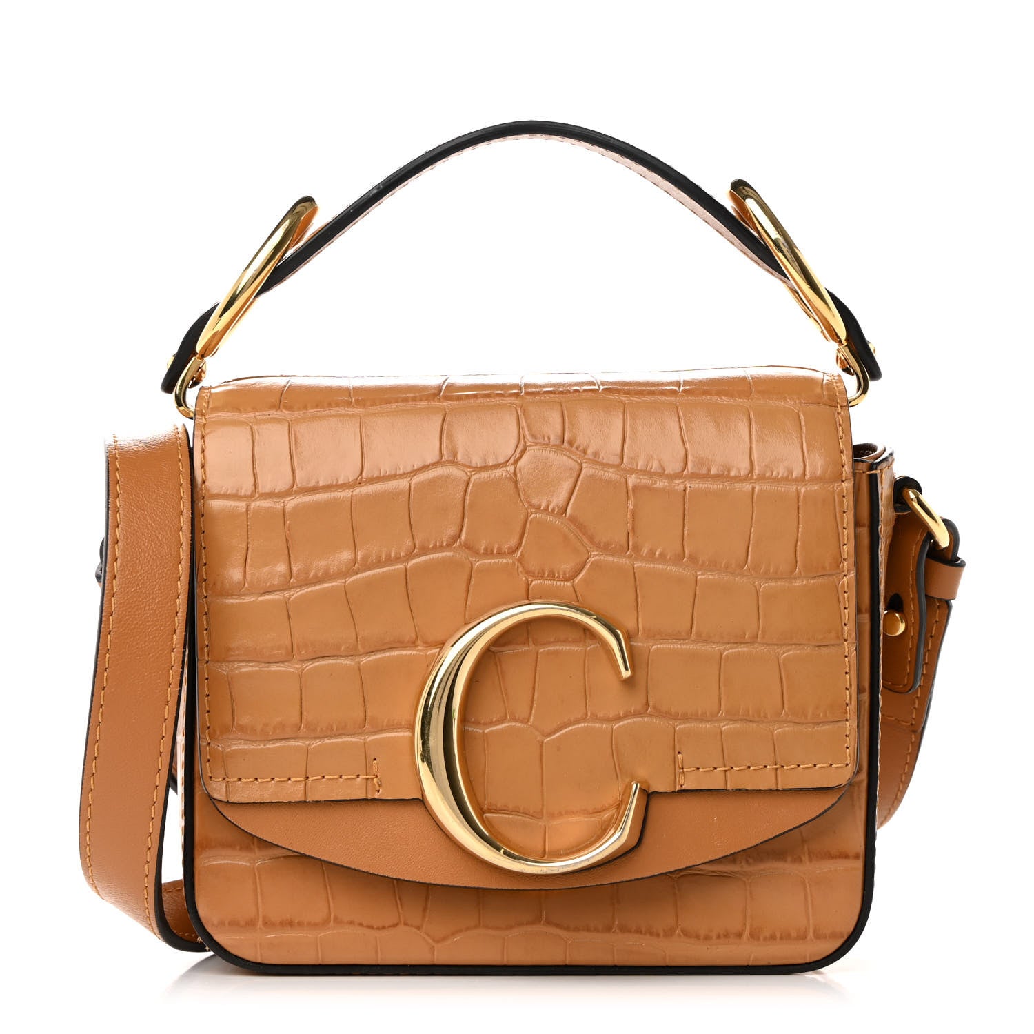 Chloe Calfskin Crocodile Embossed Mini C Double Carry Autumnal Brown 1 of 14