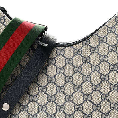 Gucci GG Supreme Monogram Textured Calfskin Web Large Attache Shoulder Bag Beige Blue 8 of 10