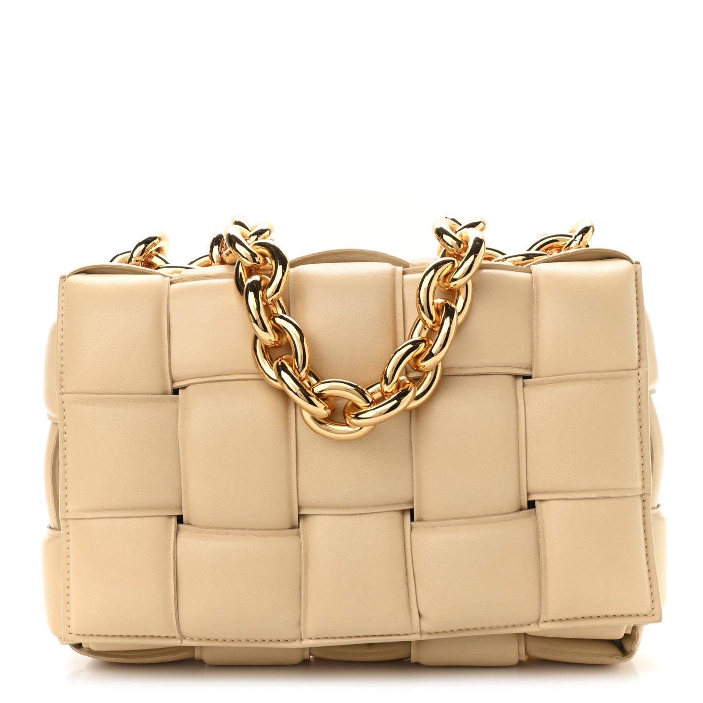 Lambskin Maxi Intreccio Padded Chain Cassette Crossbody Bag Porridge