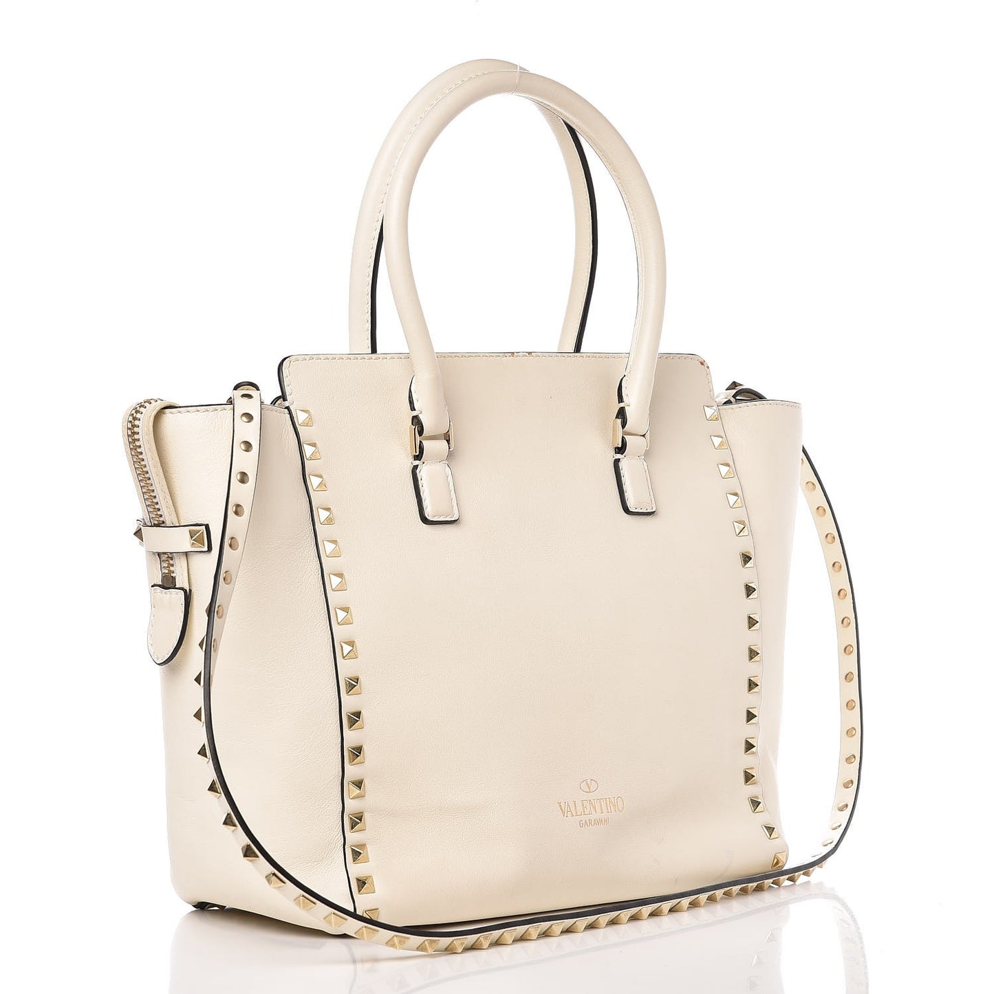 Vitello Rockstud Double Handle Tote Ivory