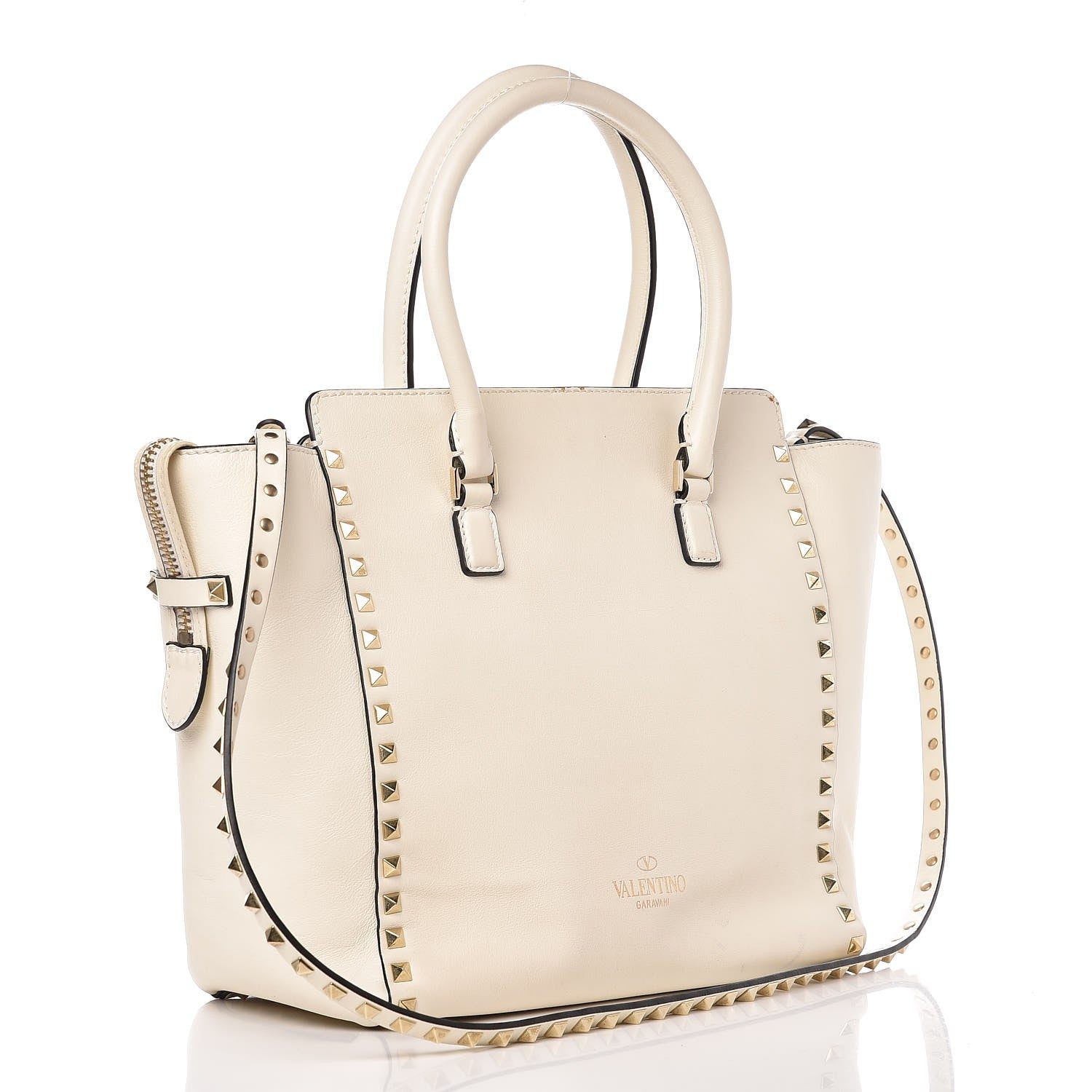 Valentino Garavani Vitello Rockstud Double Handle Tote Ivory 3 of 13