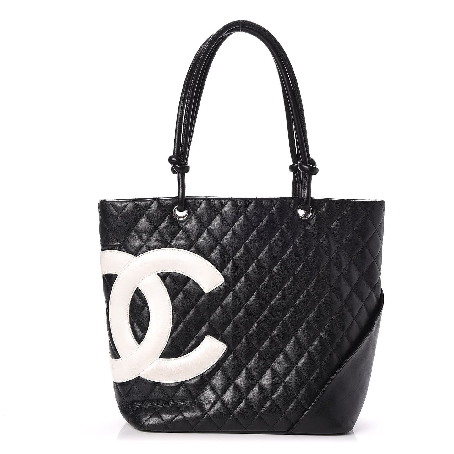Calfskin Quilted Large Cambon Tote Black White