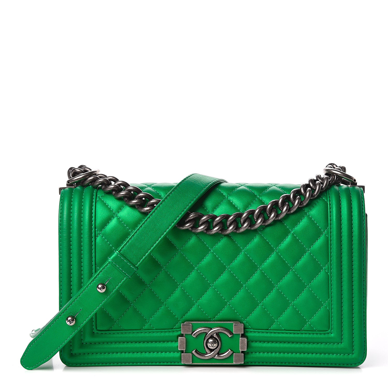 Chanel Metallic Calfskin Quilted Medium Boy Flap Green 1 of 12