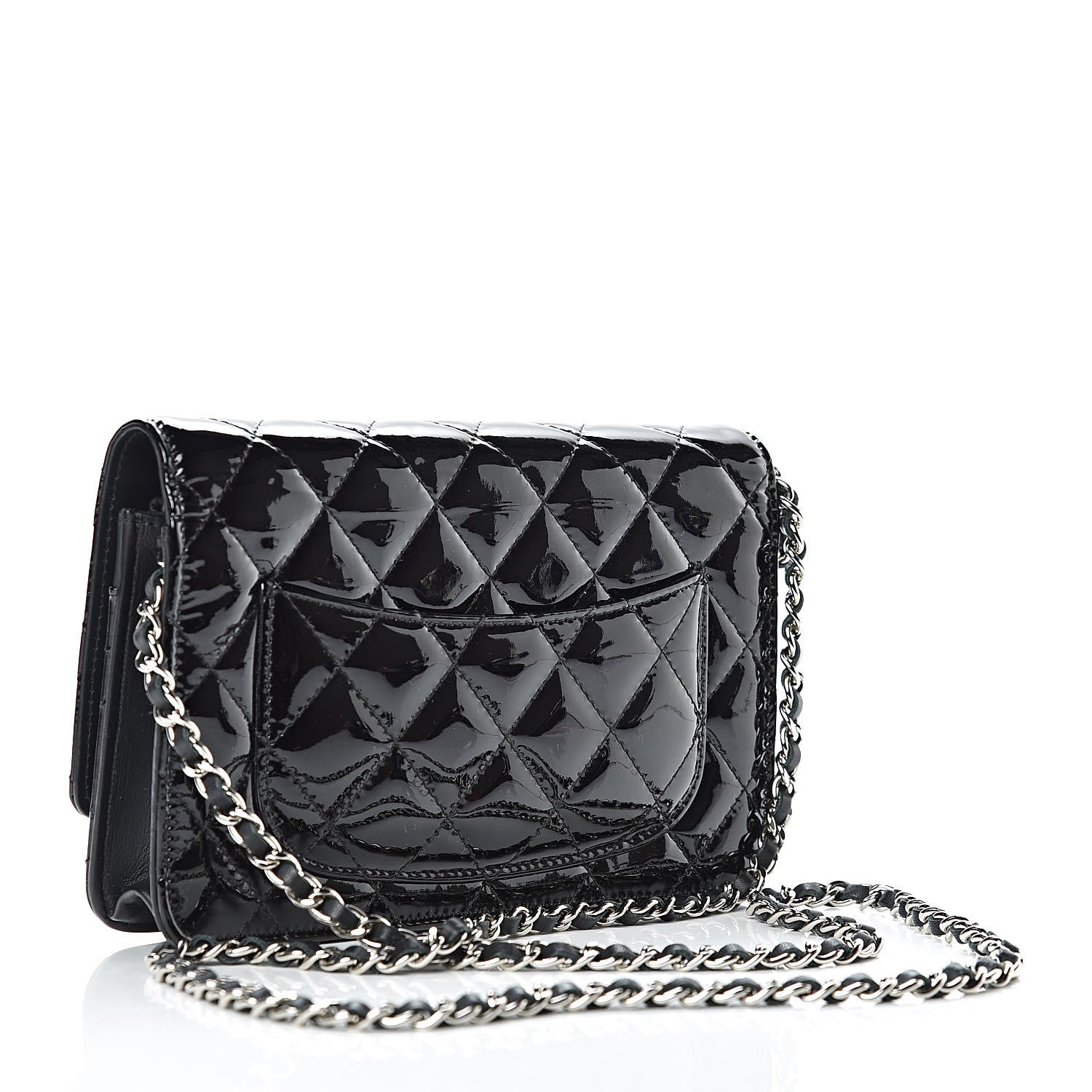 Chanel Patent Quilted Wallet On Chain WOC Black 3 of 13