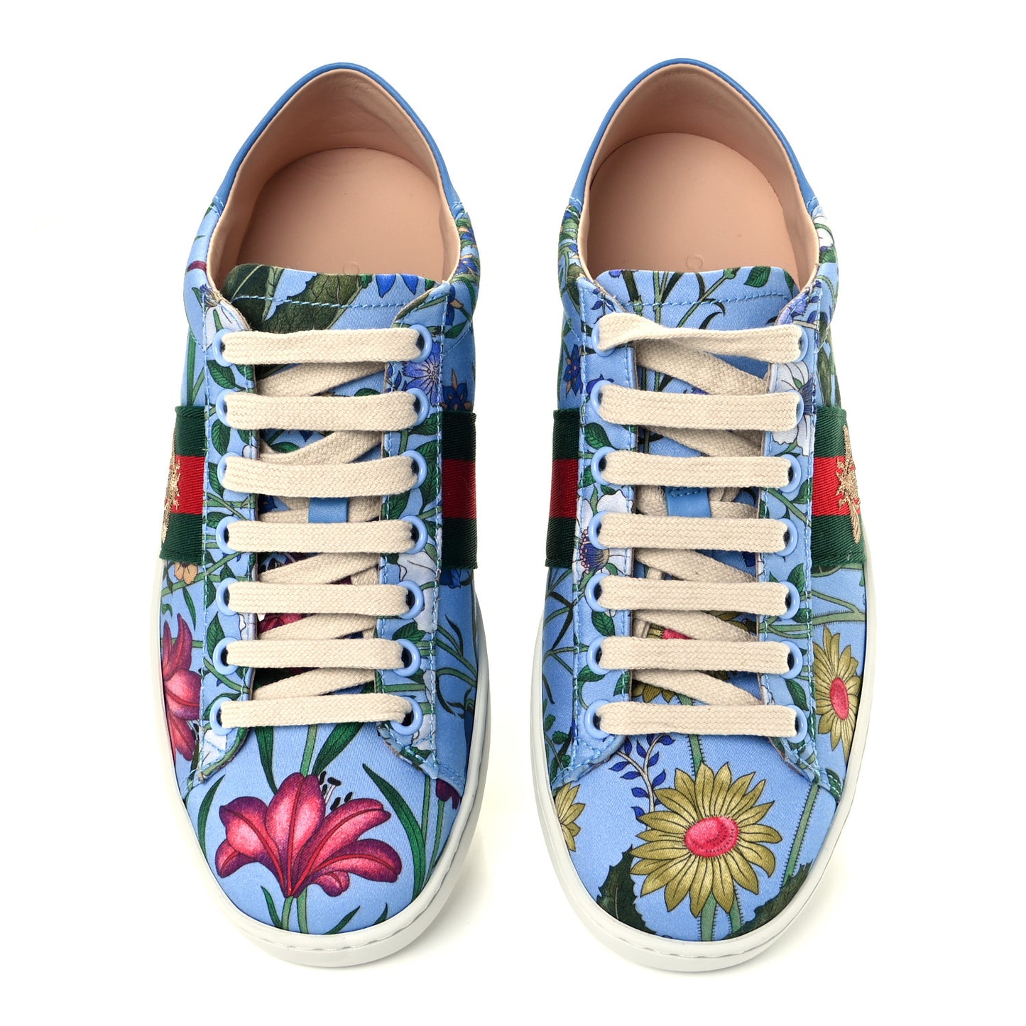 Calfskin Web New Flora Print Womens Ace New Sneakers 35 Azure