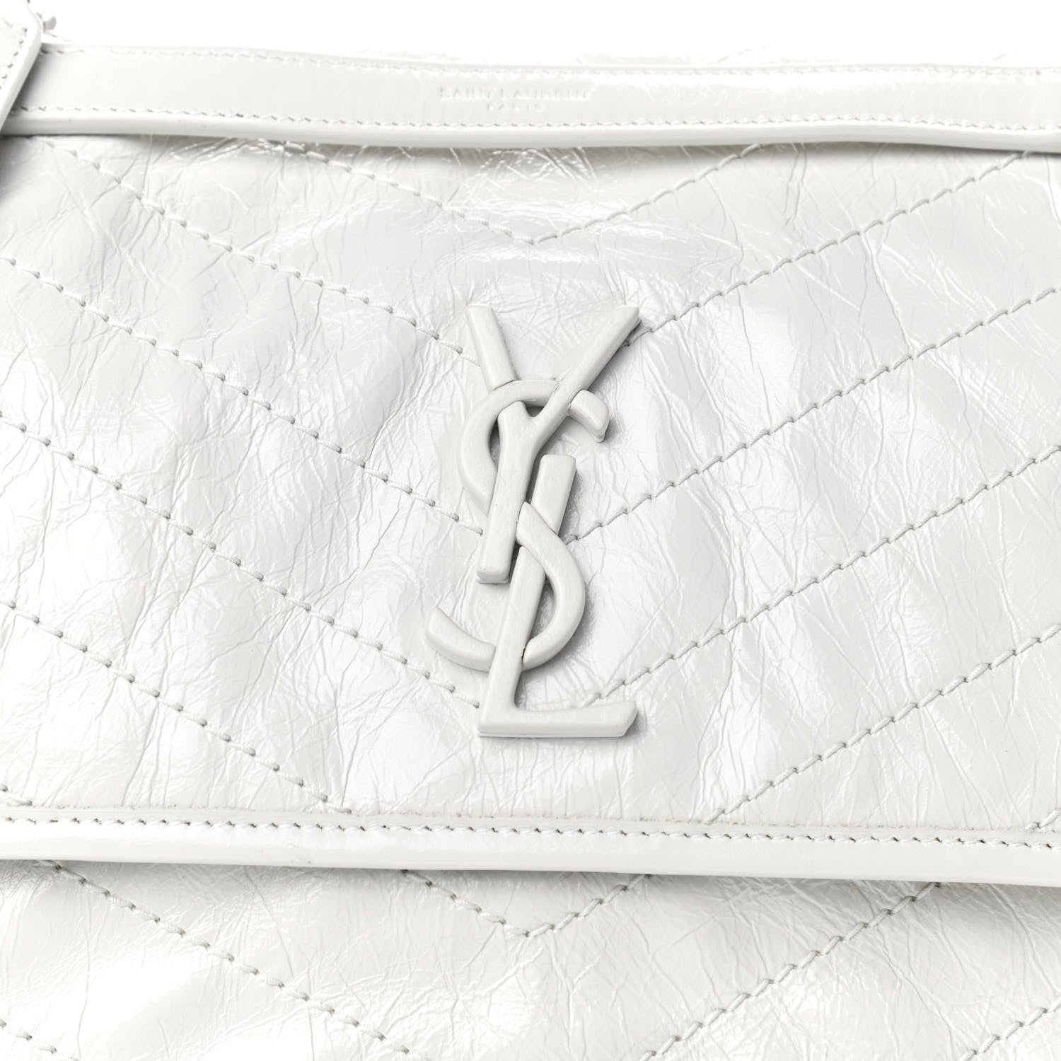 Saint Laurent Crinkled Calfskin Matelasse Monogram Medium Niki Chain Satchel Pearl White 10 of 10