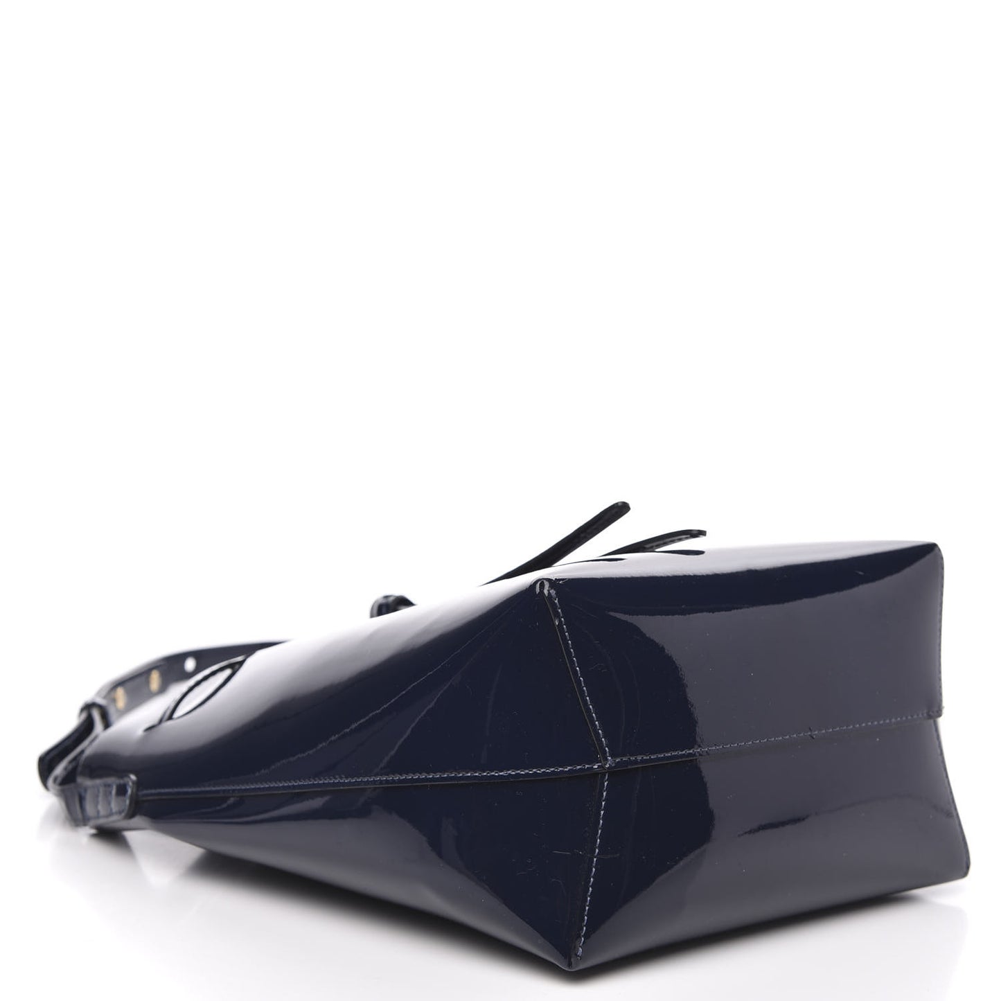 Patent Calfskin Bucket Bag Blu