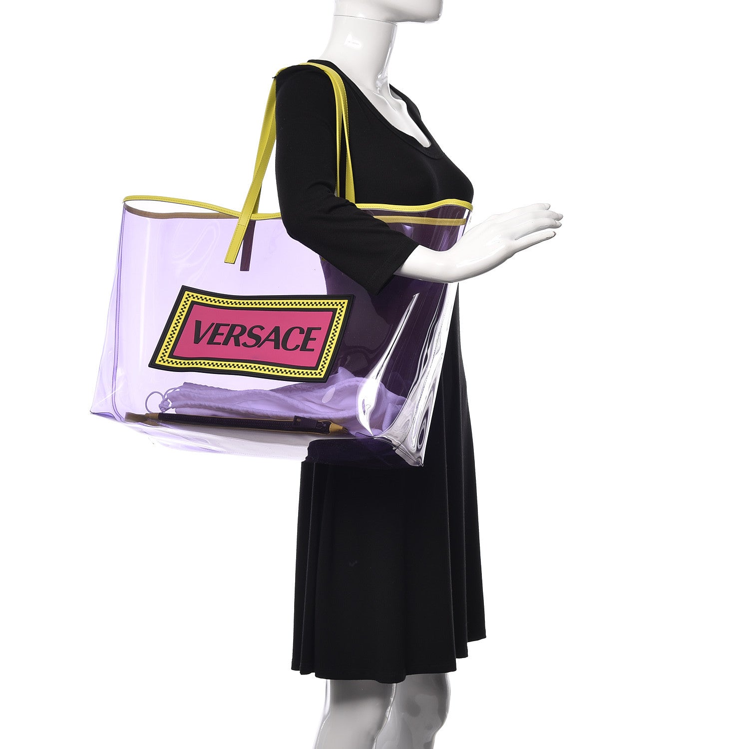 Versace Vinyl Calfskin 90s Logo Tote Purple Yellow 2 of 14