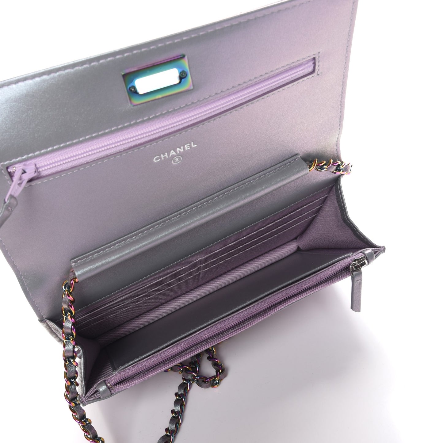 Iridescent Lambskin Chevron Quilted Reissue Wallet On Chain WOC Light Purple