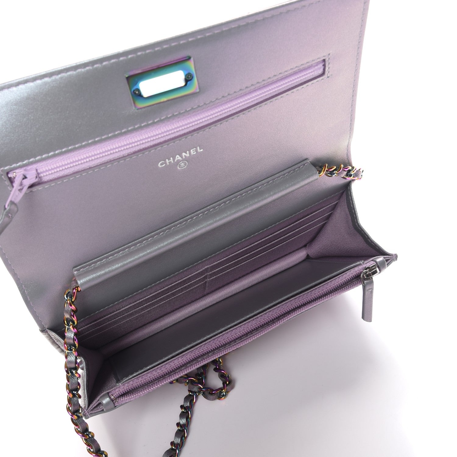Chanel Iridescent Lambskin Chevron Quilted Reissue Wallet On Chain WOC Light Purple 5 of 9