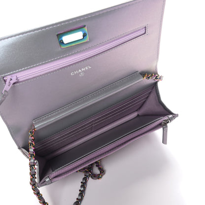 Chanel Iridescent Lambskin Chevron Quilted Reissue Wallet On Chain WOC Light Purple 5 of 9