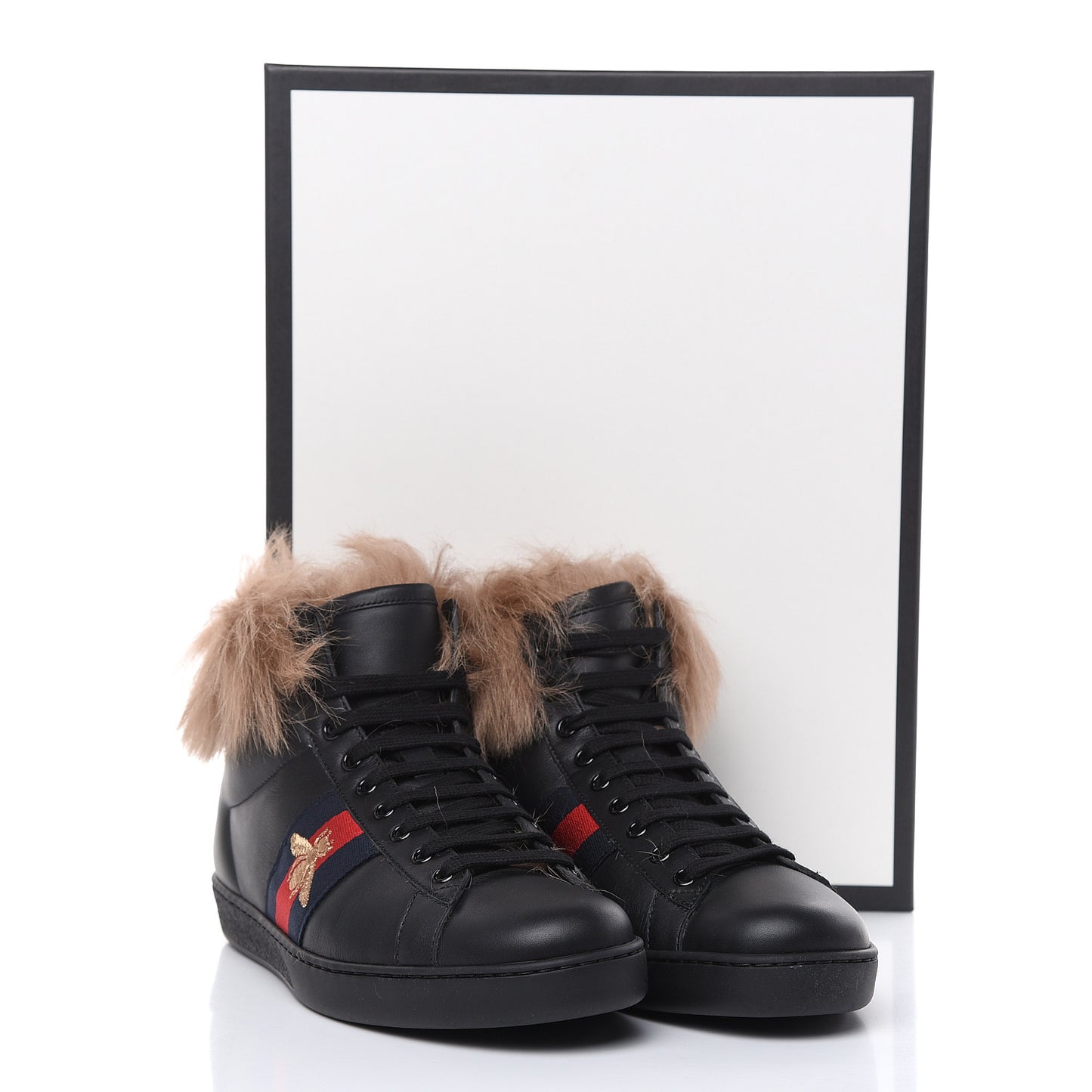 Calfskin Wool Web Bee Embroidered Mens Ace High Top Sneakers 7 Black