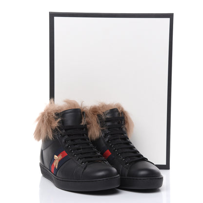 Gucci Calfskin Wool Web Bee Embroidered Mens Ace High Top Sneakers 7 Black 8 of 8