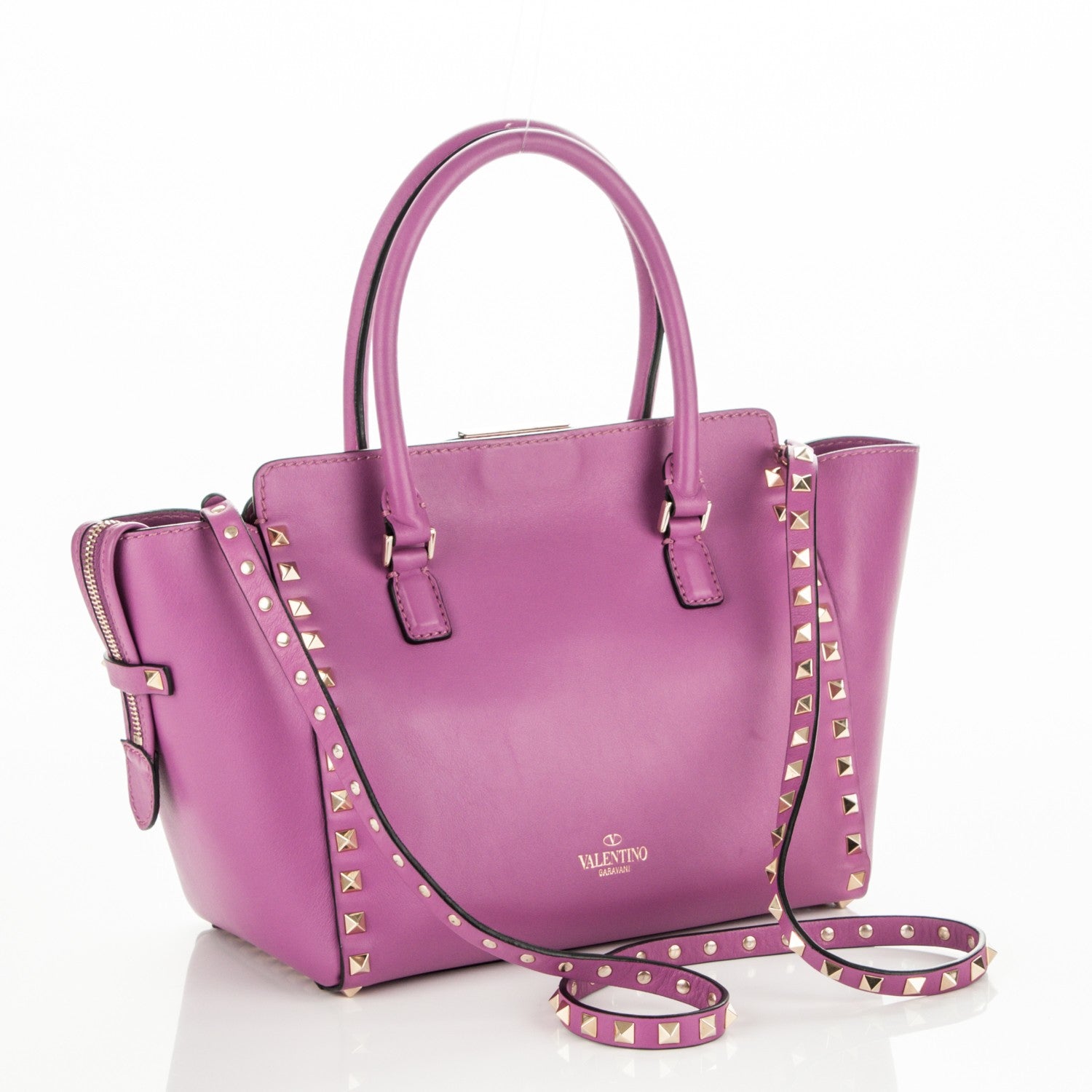 Valentino Garavani Vitello Small Rockstud Double Handle Tote Purple Violet 3 of 6