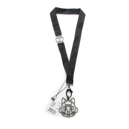 Chanel Crystal CC Emoji Robot Cat Lanyard Necklace Black Silver 3 of 5