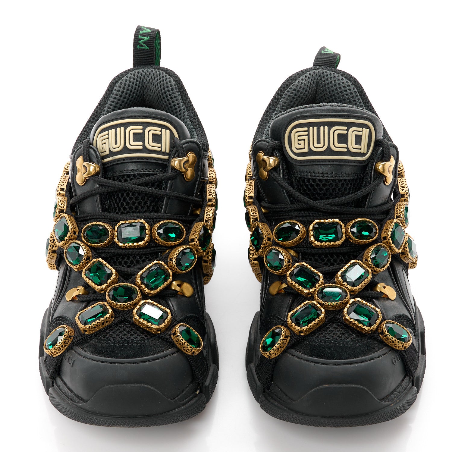 Gucci X SEGA Mesh Suede Calfskin Removable Crystals Womens Flashtrek Sneakers 37.5 Black Silver 2 of 8