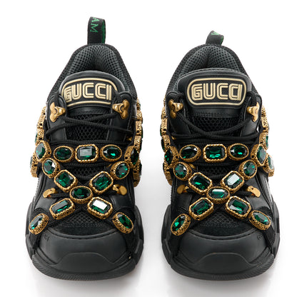 Gucci X SEGA Mesh Suede Calfskin Removable Crystals Womens Flashtrek Sneakers 37.5 Black Silver 2 of 8