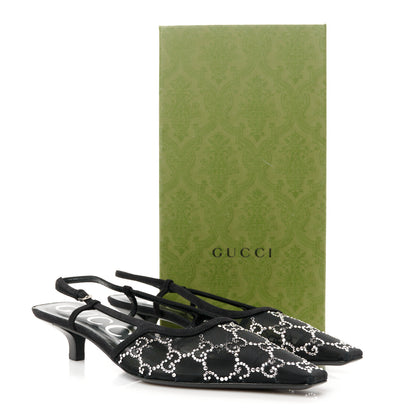 Gucci Tela Retino Kid Scamosciato Crystal GG Monogram Square G 35mm Slingback Pumps 38.5 Black 9 of 9