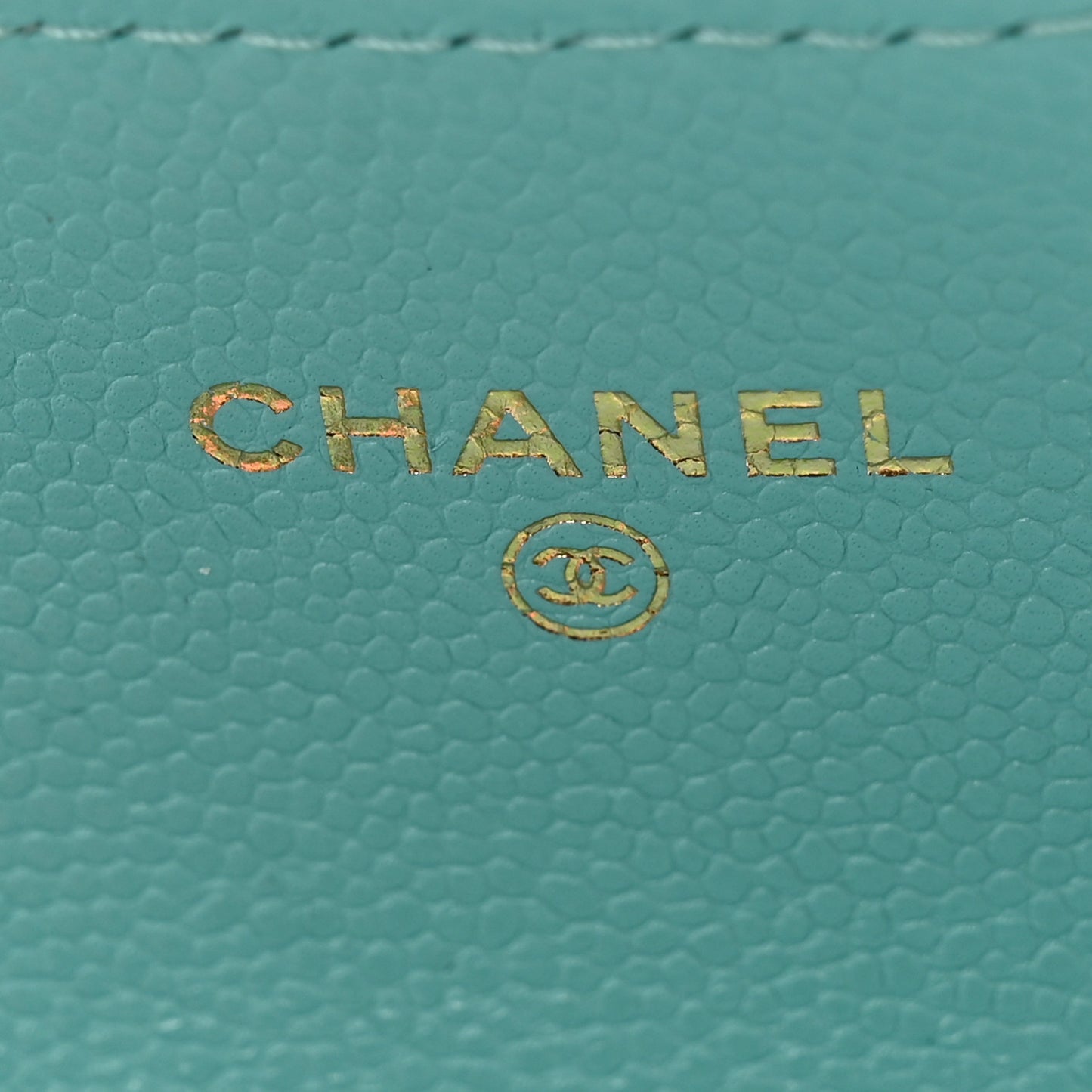 Caviar Quilted Flap Card Holder Wallet Turquoise