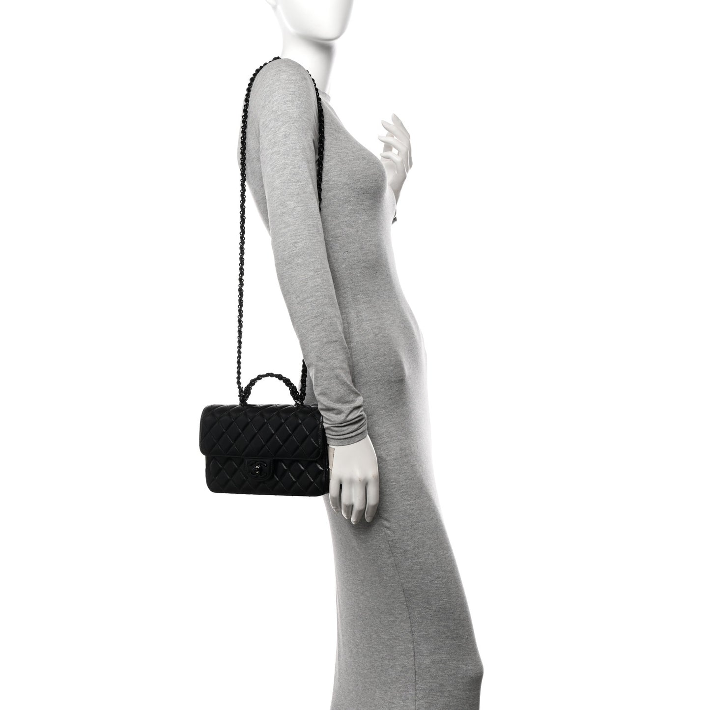 Lambskin Quilted Coco Pop Top Handle Flap Black