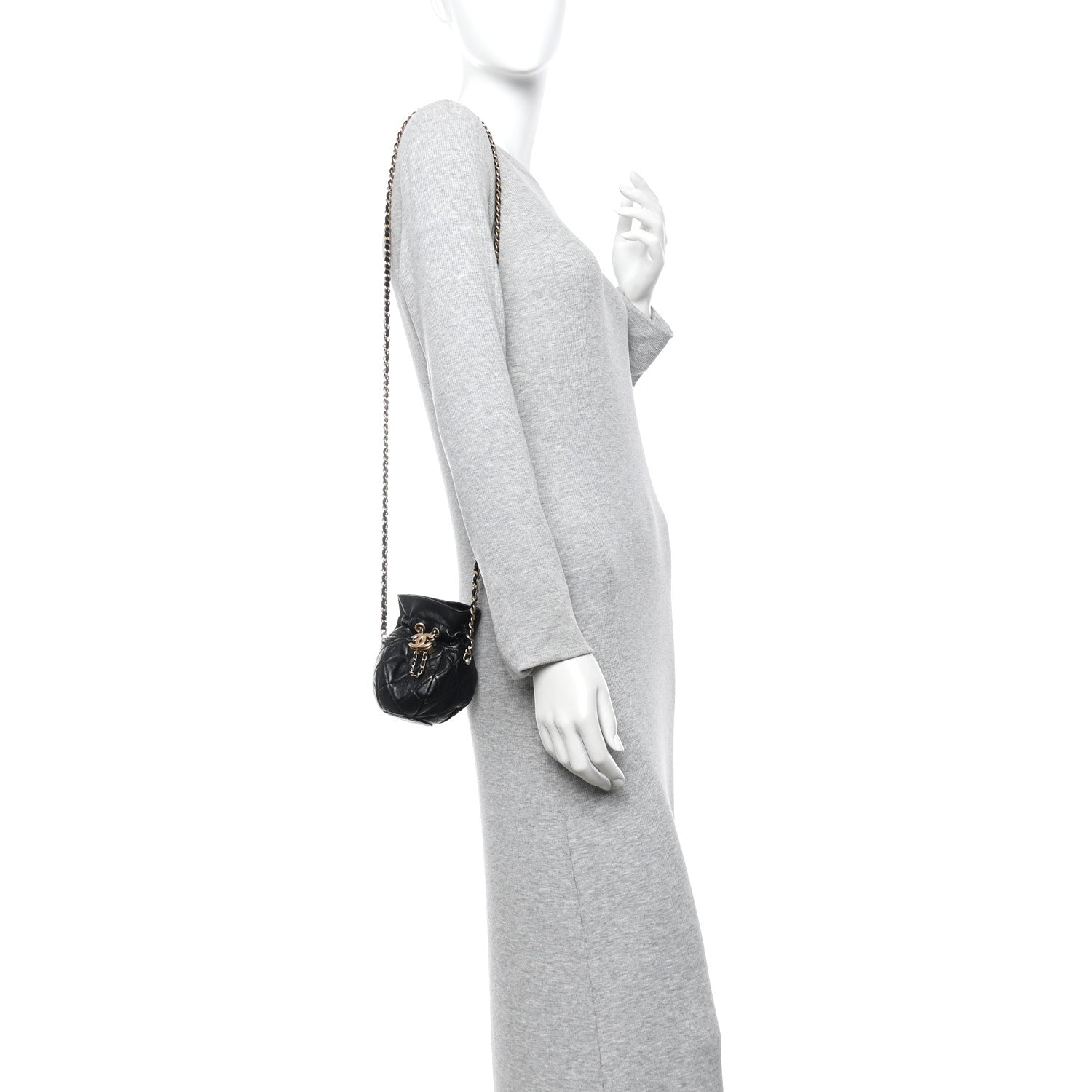 Chanel Shiny Lambskin Quilted Mini Drawstring CC Bucket Bag Black 2 of 11