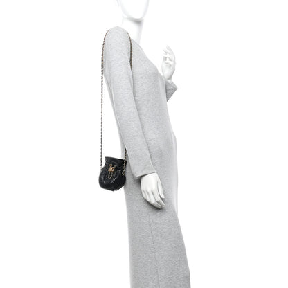 Chanel Shiny Lambskin Quilted Mini Drawstring CC Bucket Bag Black 2 of 11