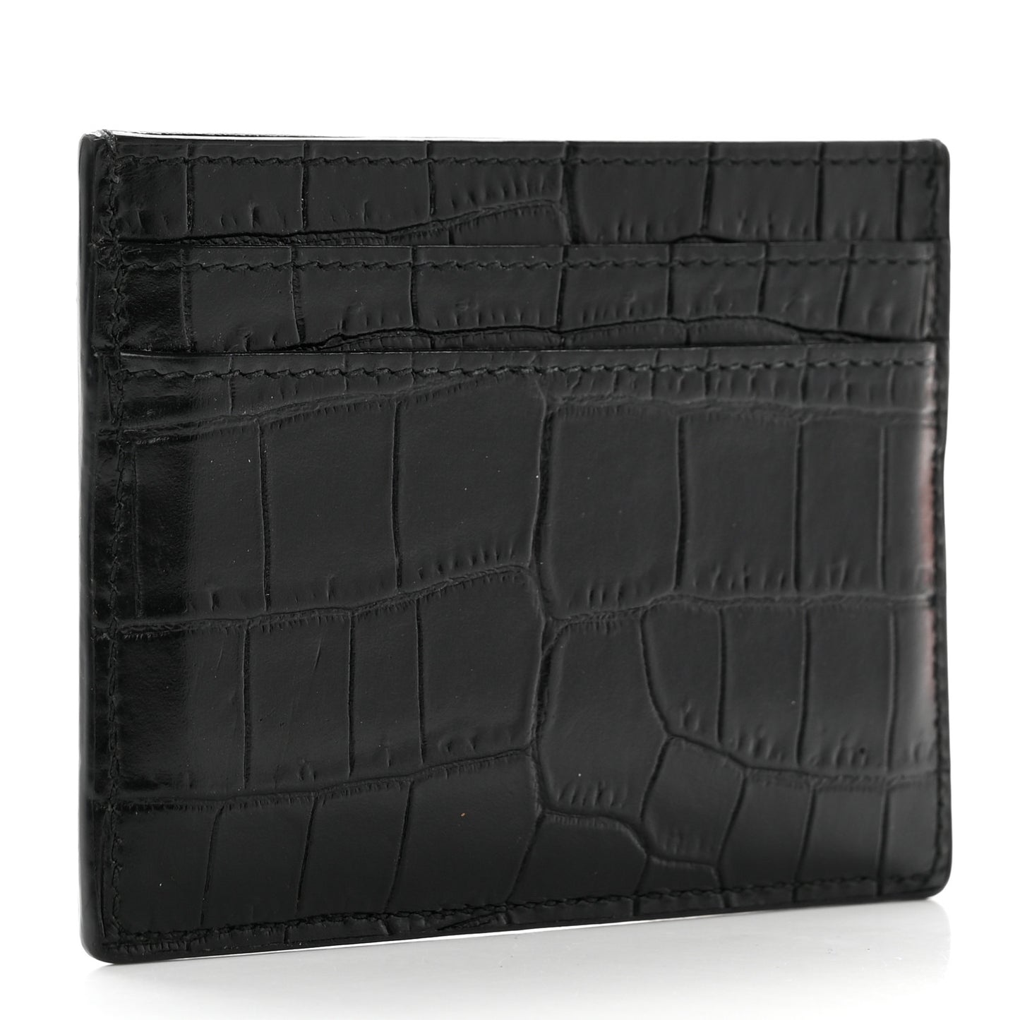 Calfskin Crocodile Embossed Card Case Black