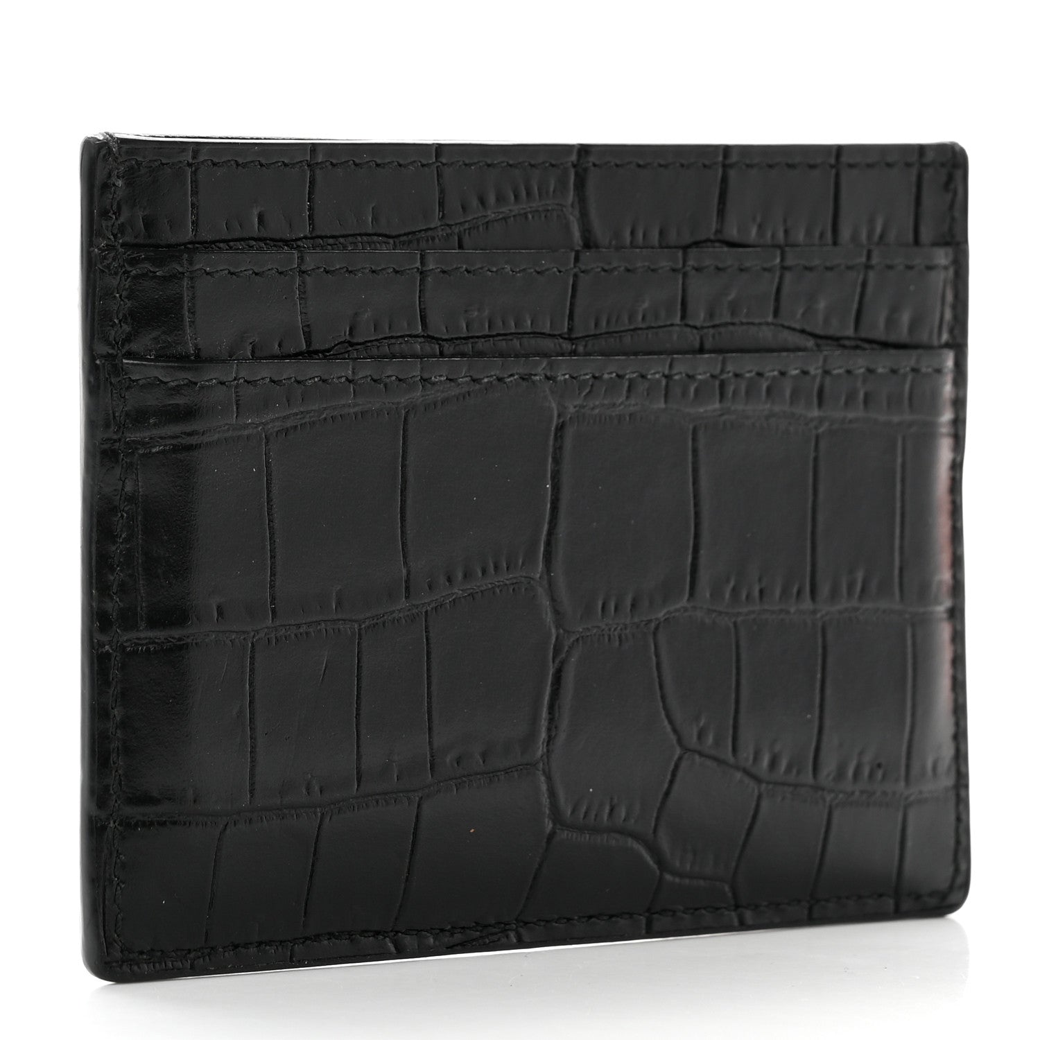 Saint Laurent Calfskin Crocodile Embossed Card Case Black 3 of 7