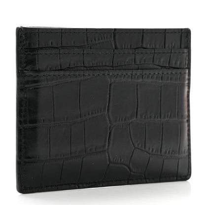 Saint Laurent Calfskin Crocodile Embossed Card Case Black 3 of 7