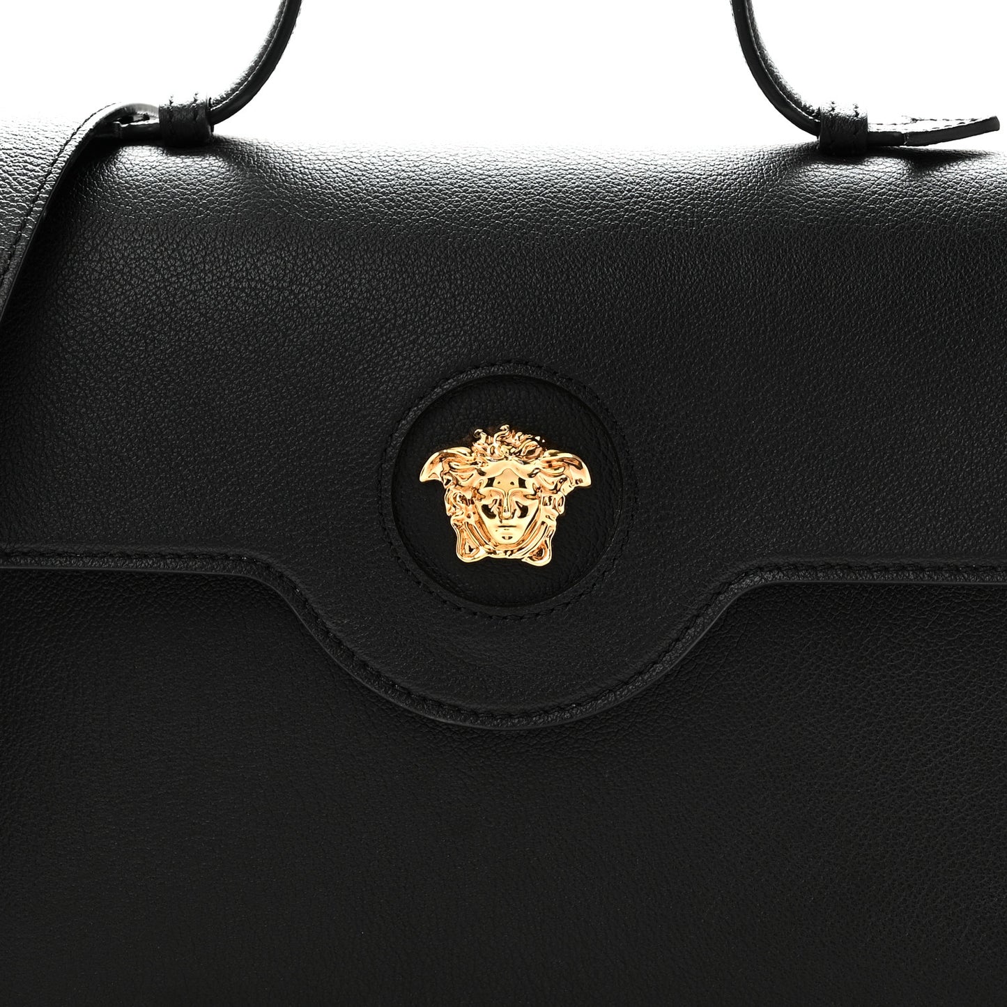 Calfskin La Medusa Top Handle Shoulder Bag Black