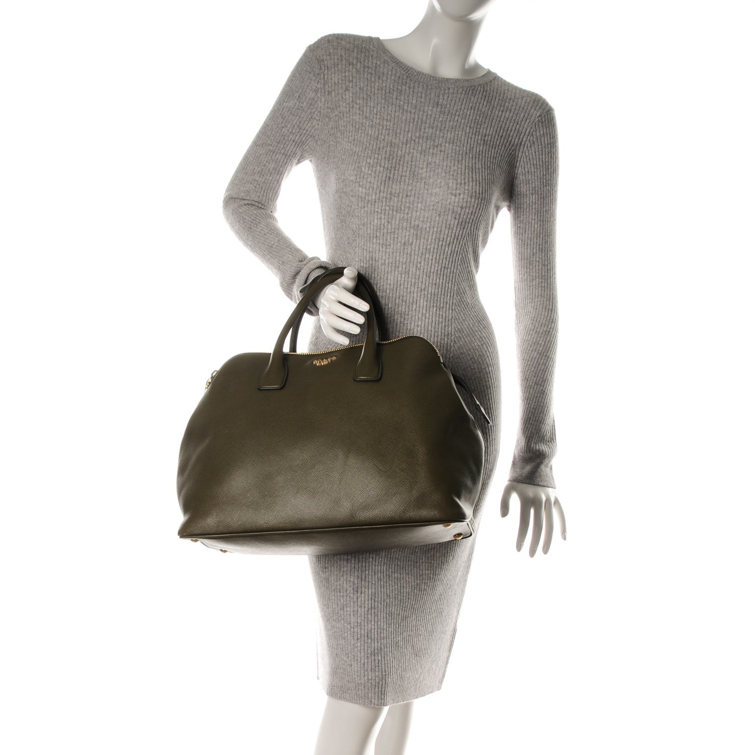 Prada Saffiano Cuir Top Handle Dome Tote Militare 2 of 8