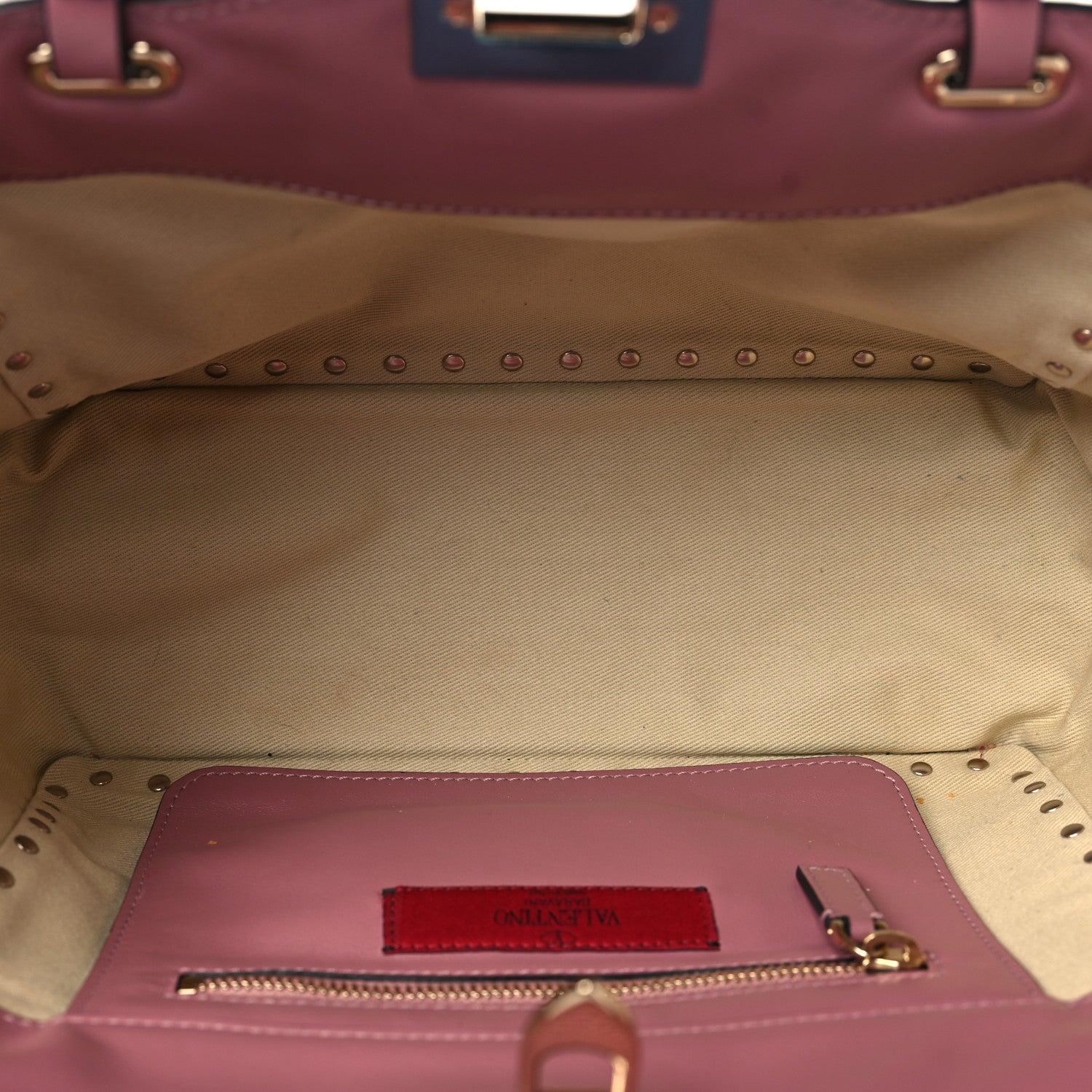 Valentino Garavani Vitello Small Rockstud Tote Antique Rose 5 of 8