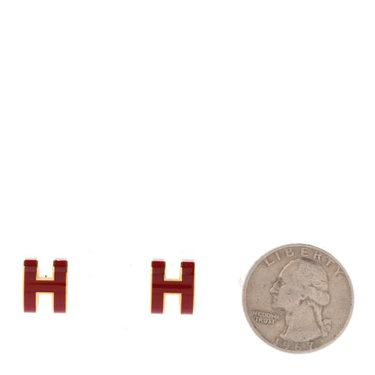 Hermes Gold Lacquered Pop H Earrings Rouge Vif 2 of 4