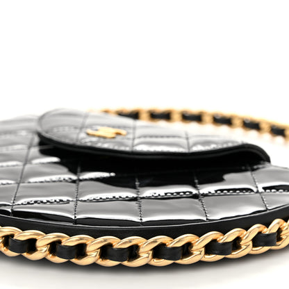 Chanel Patent Calfskin Quilted Chain Hoop Bag Black 10 of 10