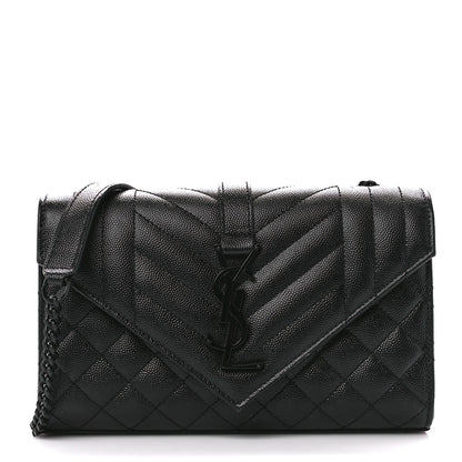 Saint Laurent Grain De Poudre Textured Mixed Matelasse Triquilt Small Monogram Monochrome Satchel Black 1 of 14