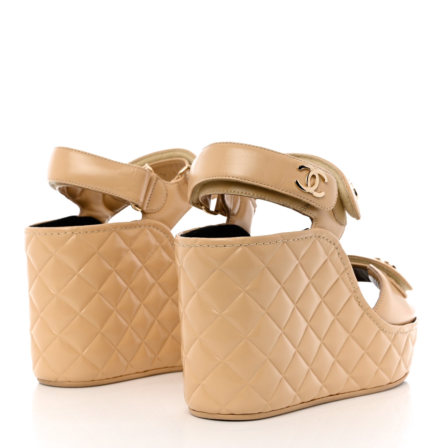 Chanel Shiny Calfskin Quilted Wedge Sandals 39 Beige 4 of 11