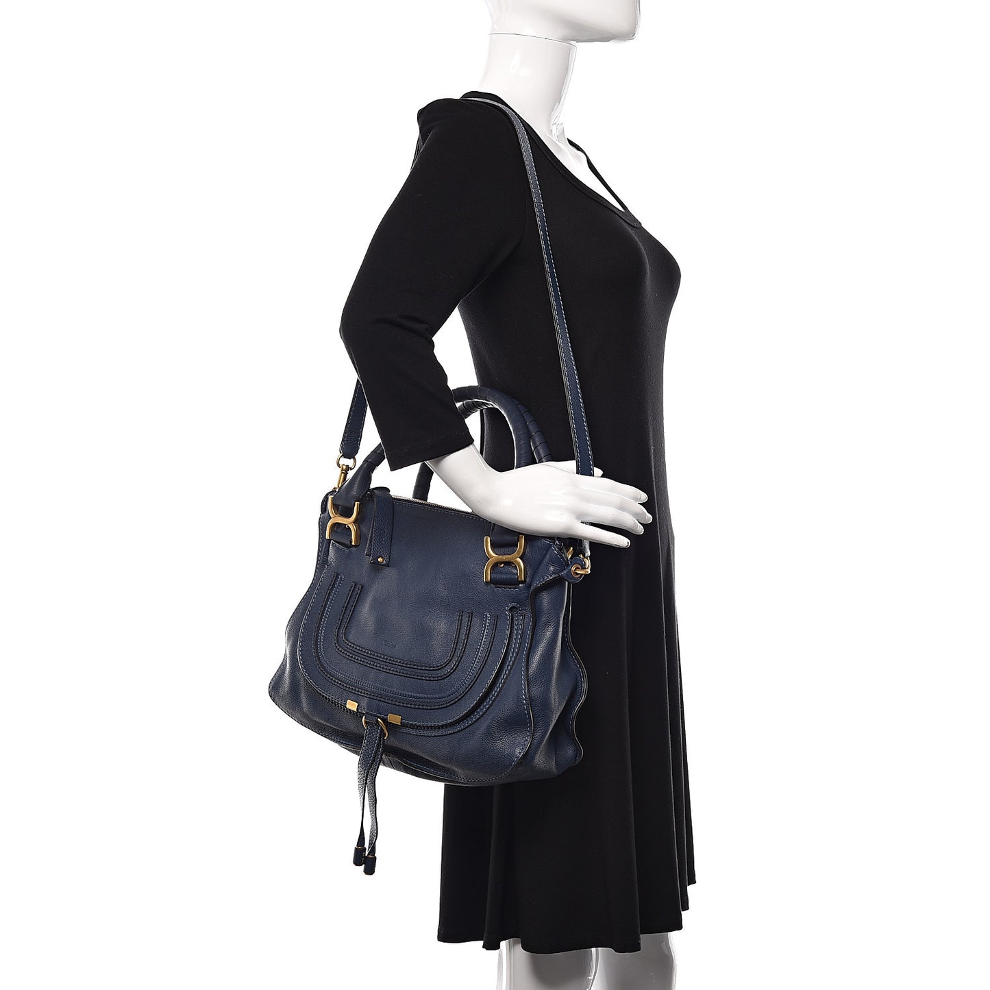 Calfskin Medium Marcie Satchel Royal Navy