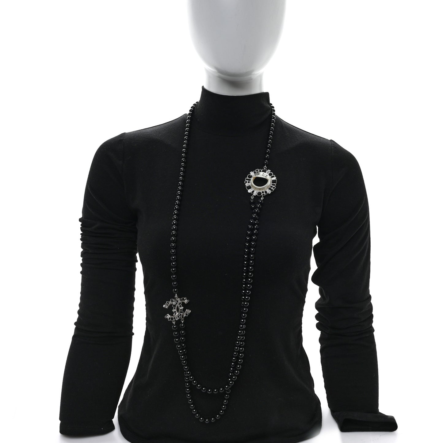 Bead Crystal Baguette Multi Strand CC Smiley Emoji Necklace Silver Black