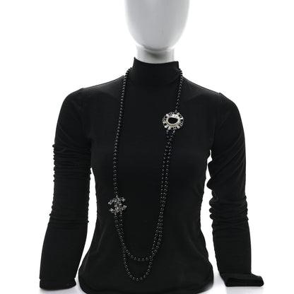 Chanel Bead Crystal Baguette Multi Strand CC Smiley Emoji Necklace Silver Black 2 of 7