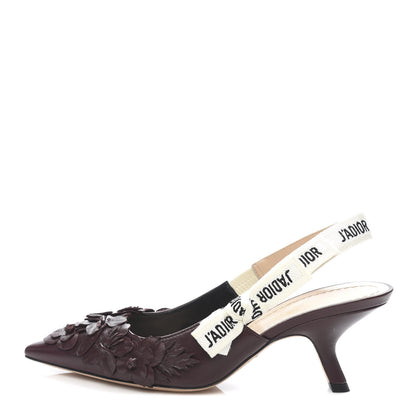 Christian Dior Lambskin Ribbon Flower Embroidered J'Adoir Slingback 65mm Pumps 36 Rouge Black 1 of 9