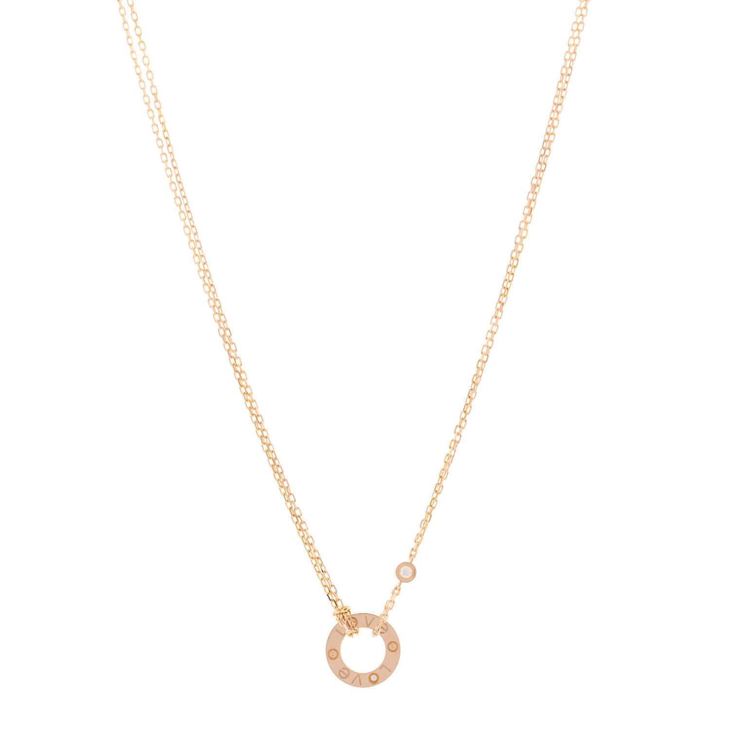 Cartier 18K Pink Gold 2 Diamond LOVE Necklace 1 of 4