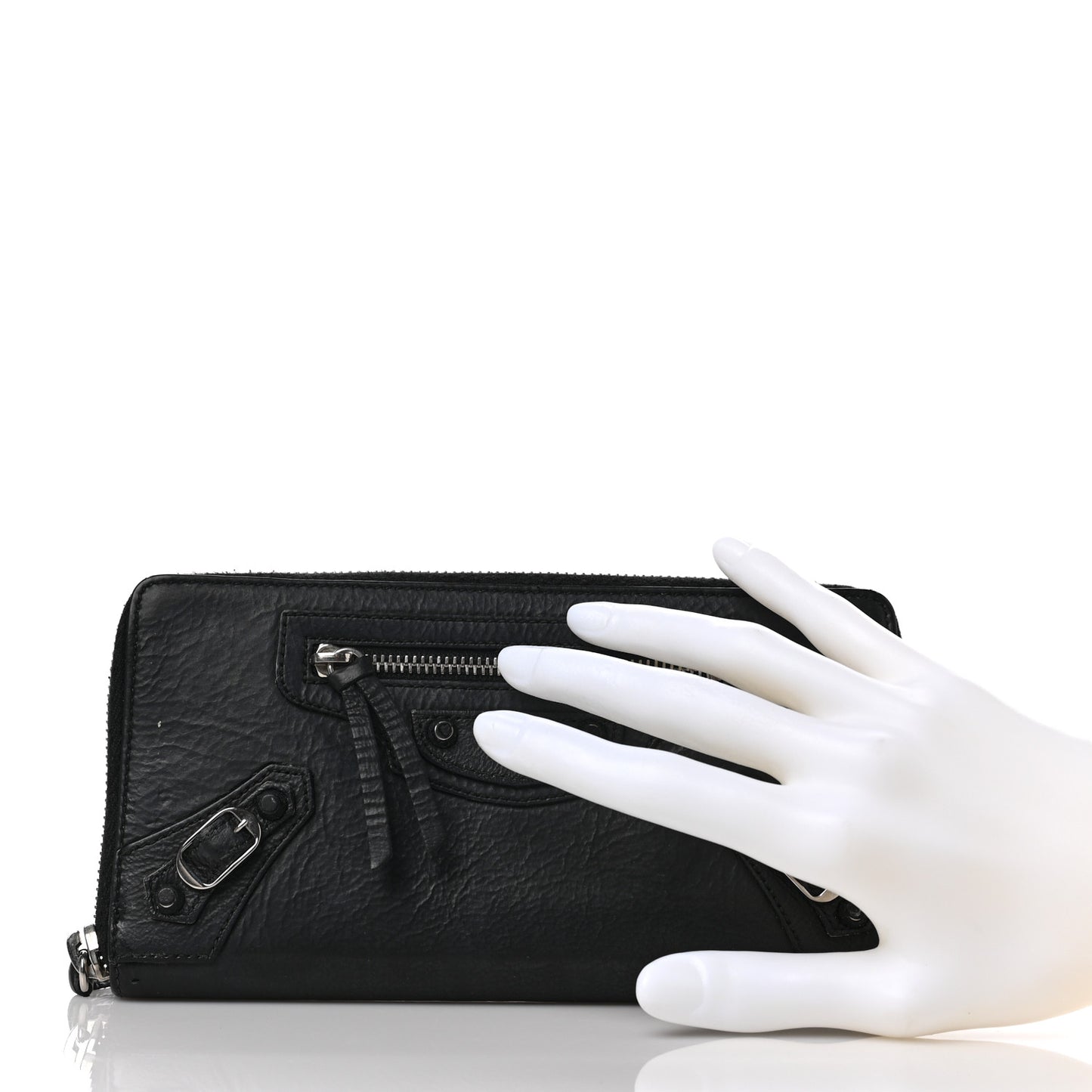 Matte Goatskin Rubber Covered Classic Hardware Continental Zip Around Wallet Black