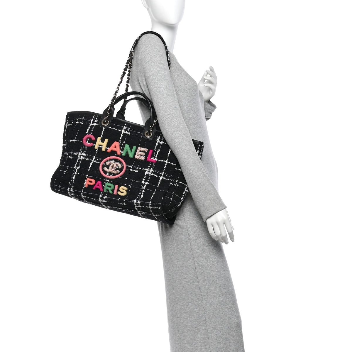 Chanel Tweed Medium Deauville Tote Black White Multicolor 2 of 10