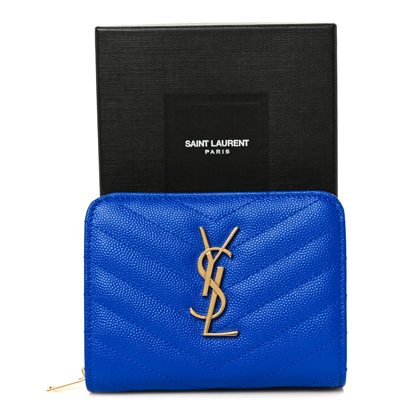 Grain De Poudre Matelasse Chevron Monogram Compact Zip Around Wallet Bleu Majorelle